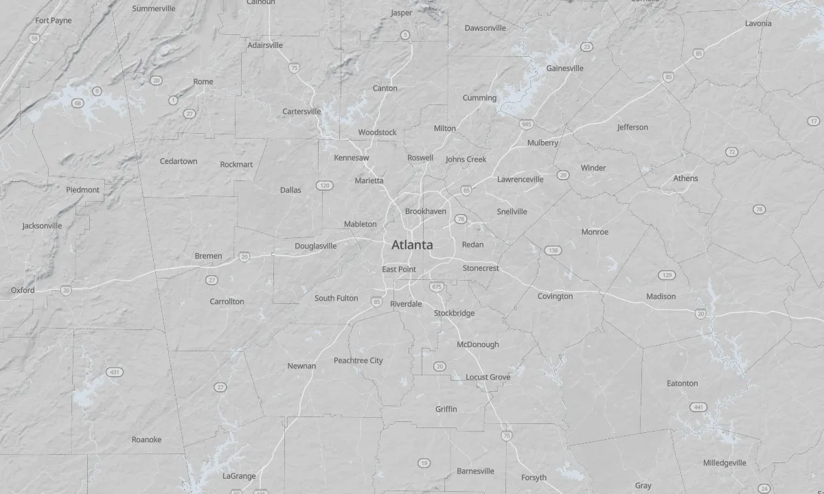 Shaded relief map of Atlanta