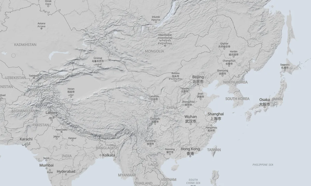 Shaded relief map of China