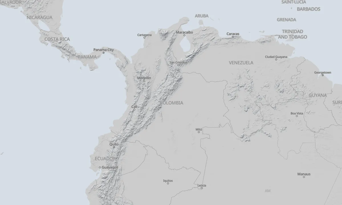 Shaded relief map of Colombia