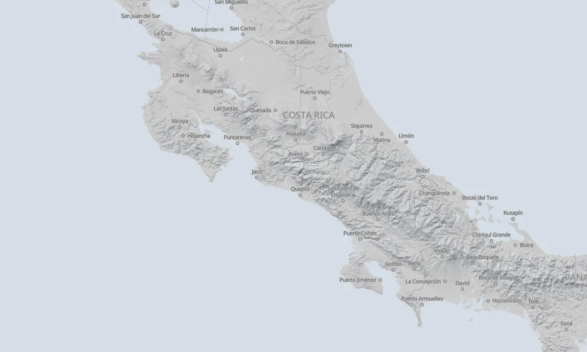 Shaded relief map of Costa Rica