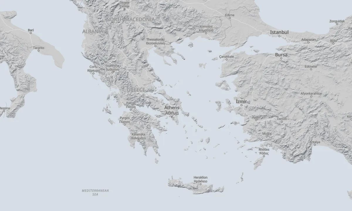 Shaded relief map of Greece