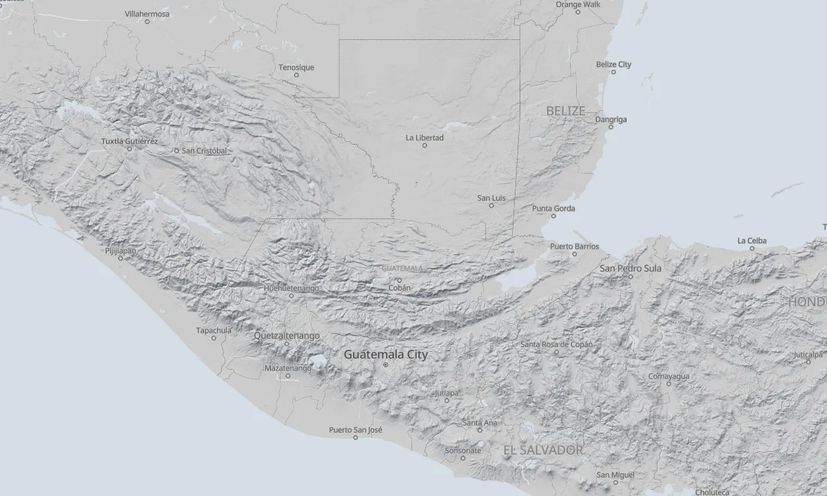 Shaded relief map of Guatemala