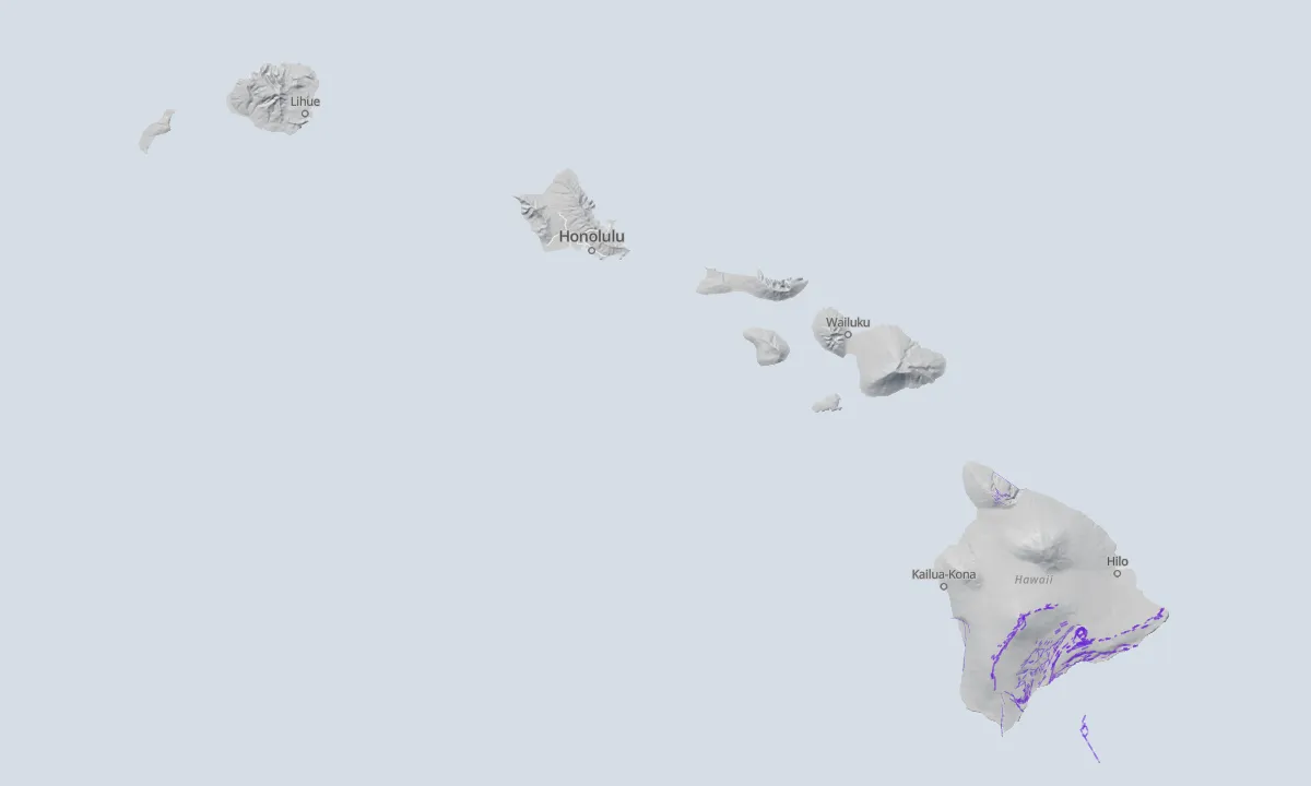 Shaded relief map of Hawaii with active faults