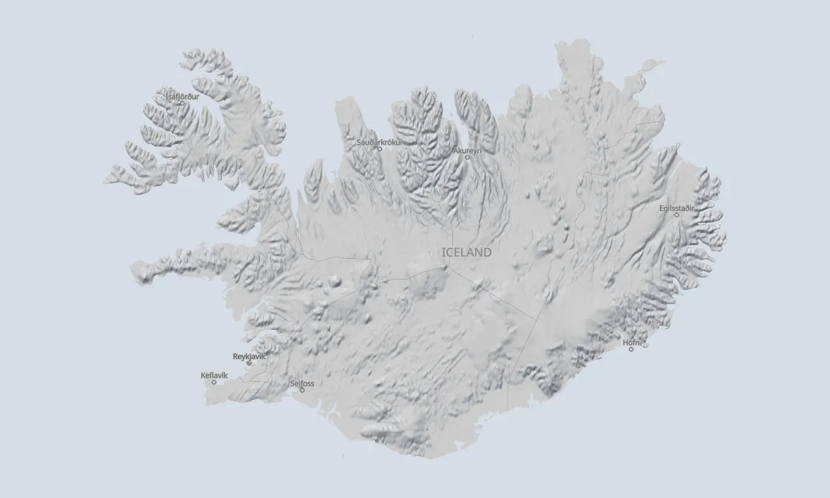Shaded relief map of Iceland