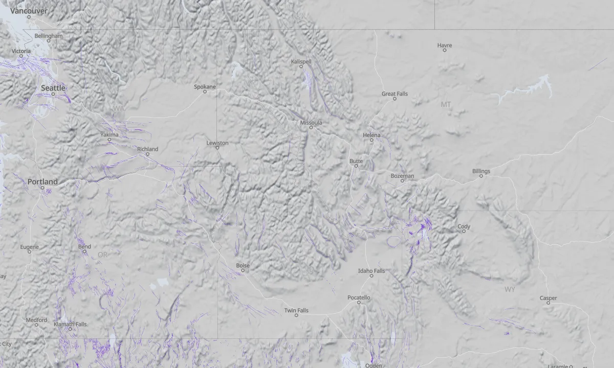 Shaded relief map of Idaho