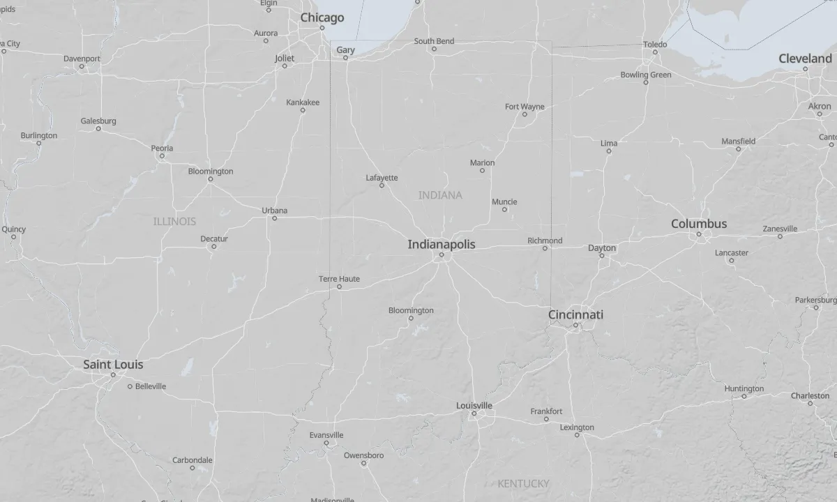 Shaded relief map of Indiana
