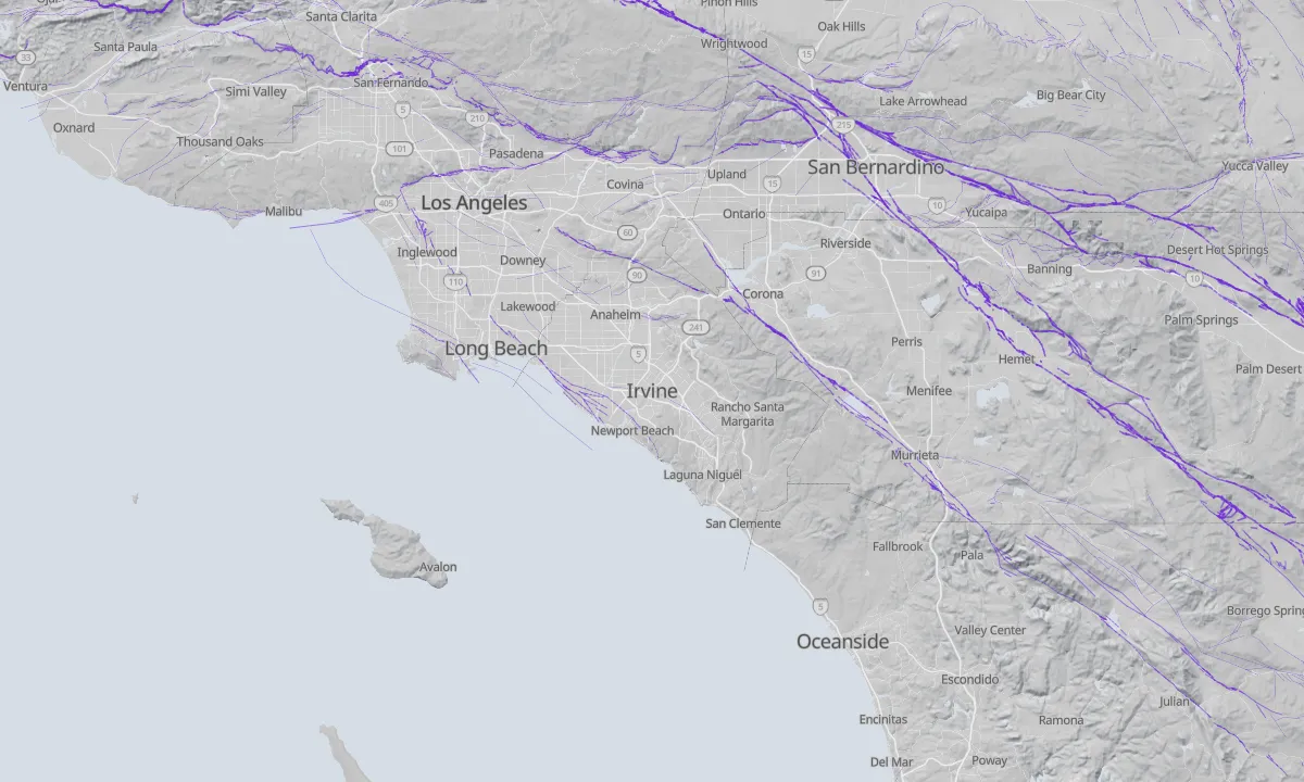 Shaded relief map of Irvine with active faults