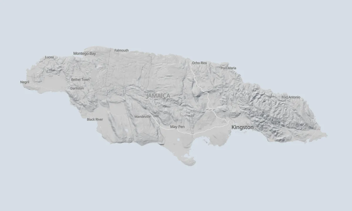 Shaded relief map of Jamaica