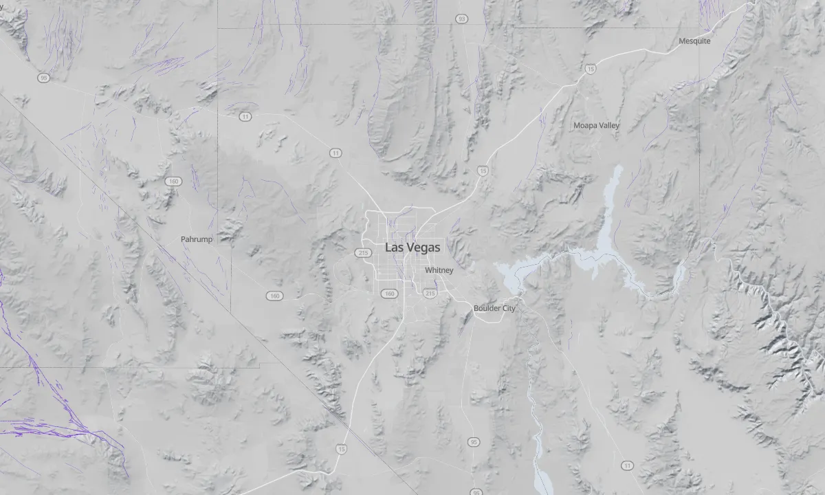Shaded relief map of Las Vegas with active faults