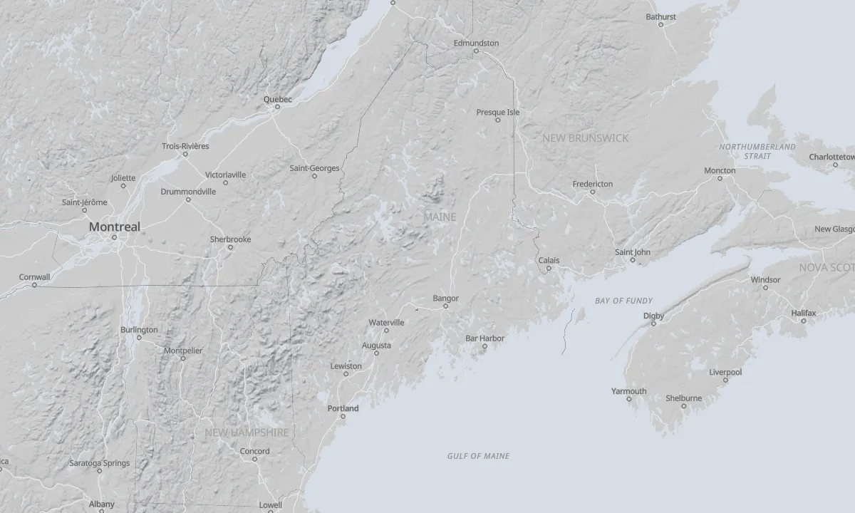 Shaded relief map of Maine