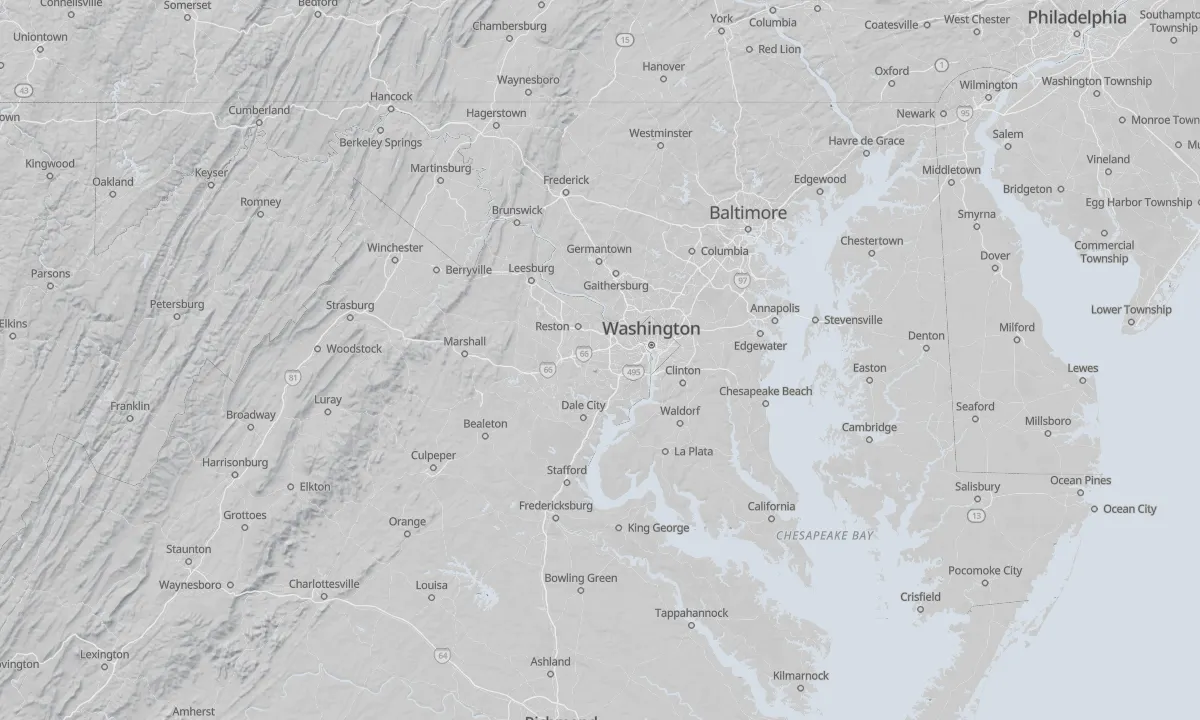 Shaded relief map of Maryland