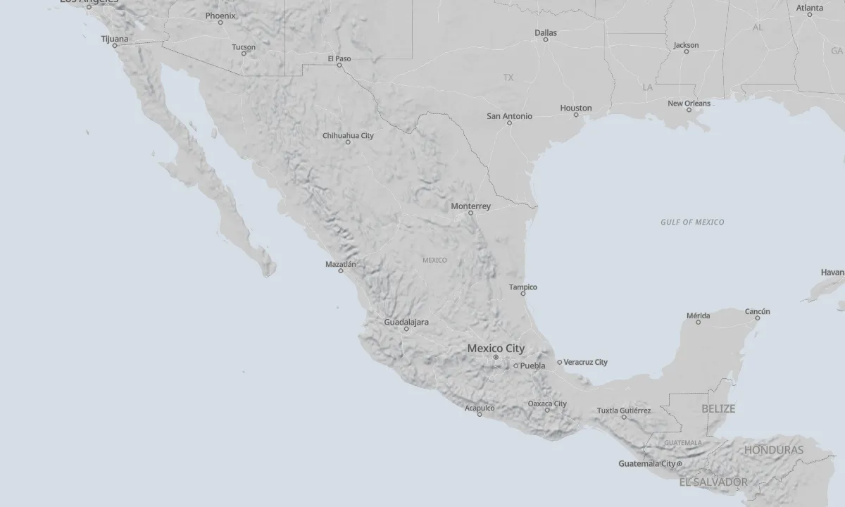 Shaded relief map of Mexico