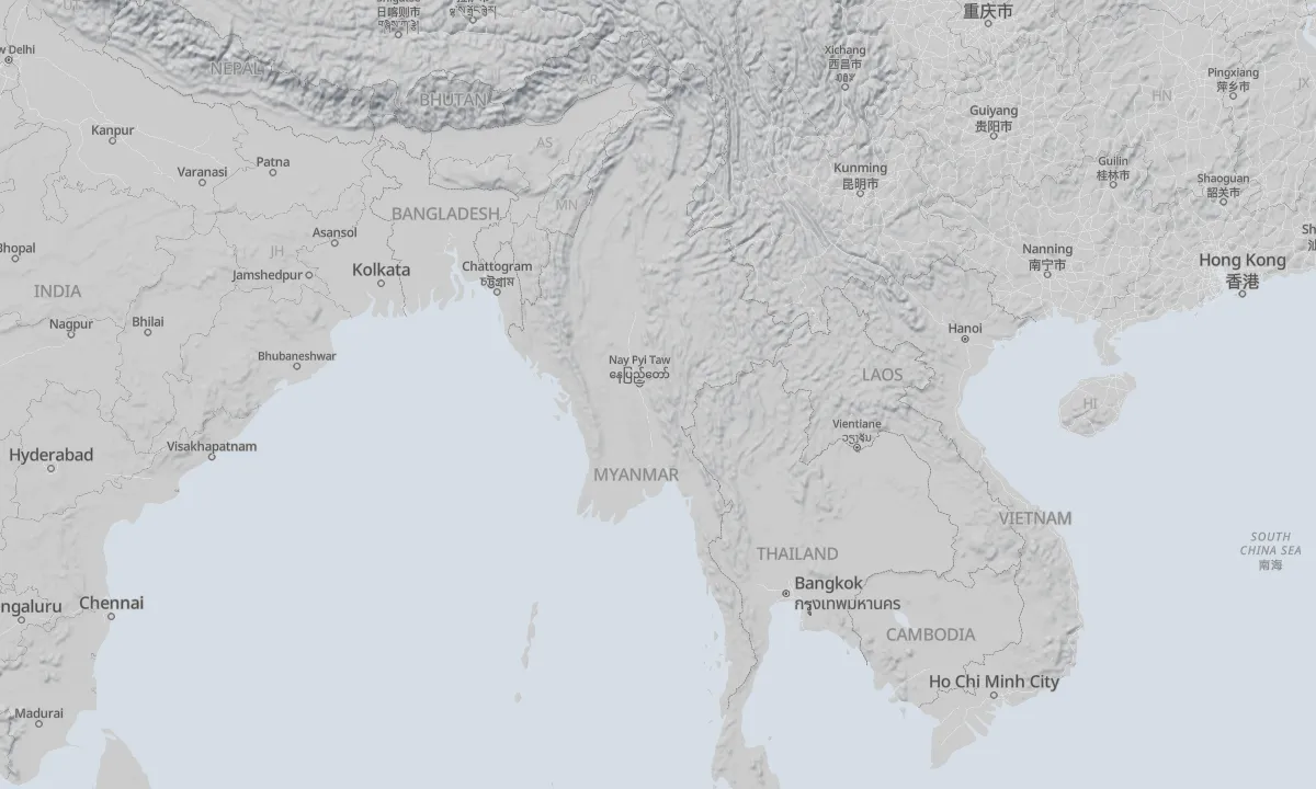 Shaded relief map of Myanmar