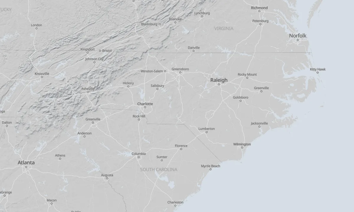 Shaded relief map of North Carolina