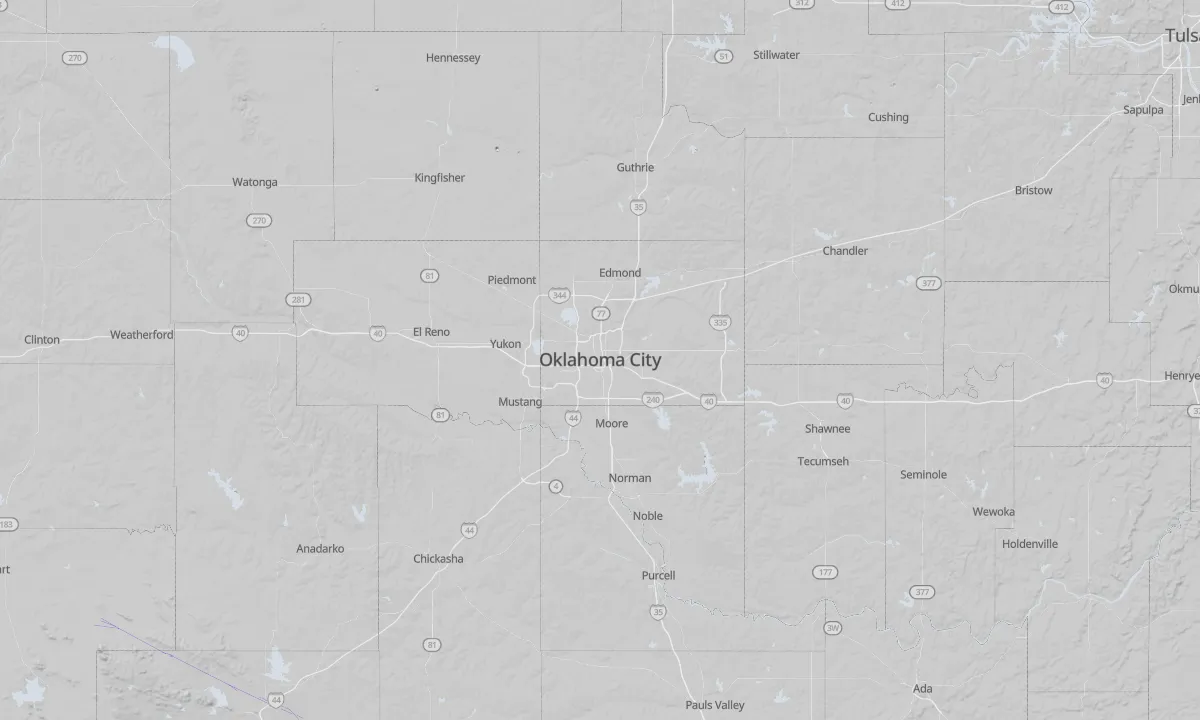 Shaded relief map of Oklahoma City