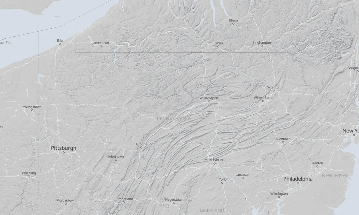 Shaded relief map of Pennsylvania