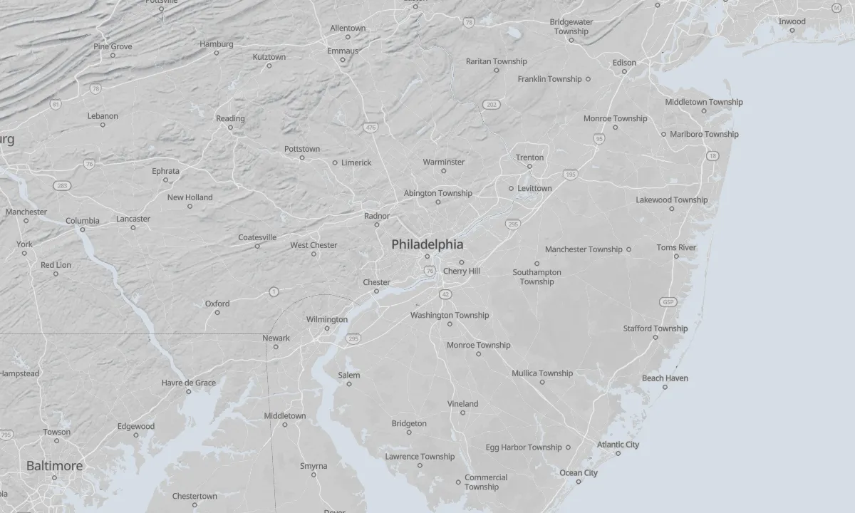 Shaded relief map of Philadelphia