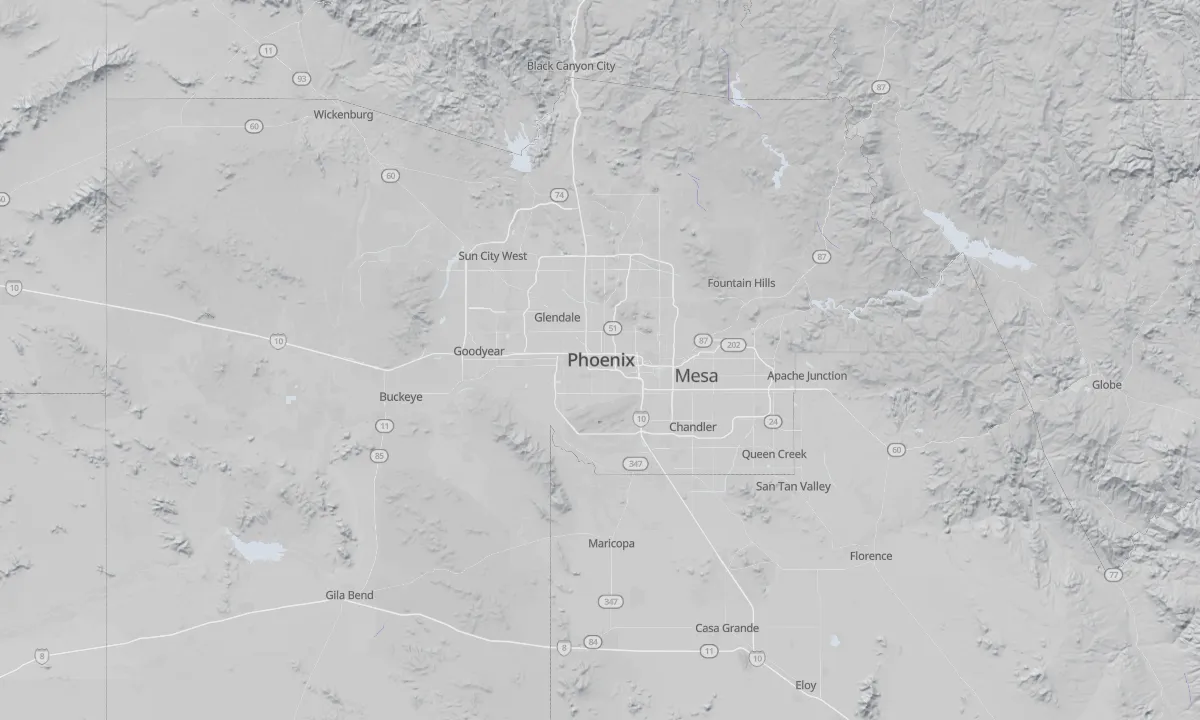 Shaded relief map of Phoenix