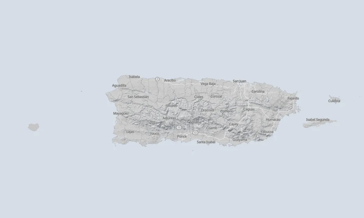 Shaded relief map of Puerto Rico