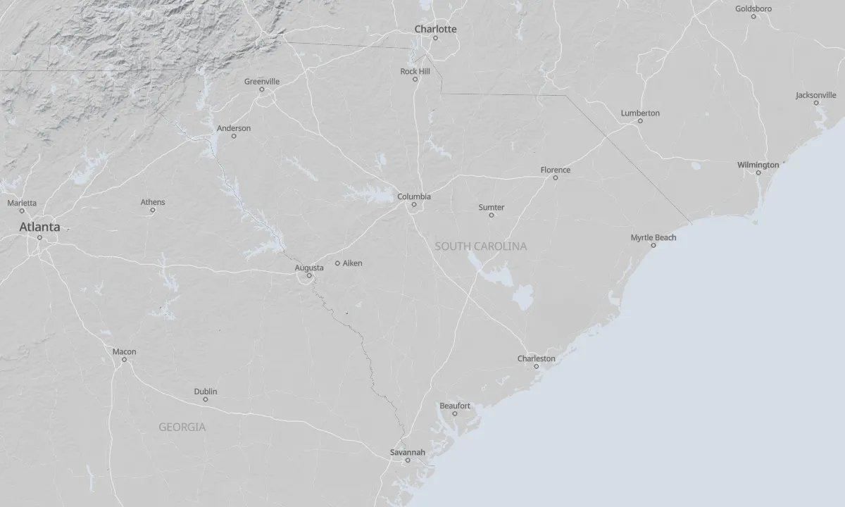 Shaded relief map of South Carolina