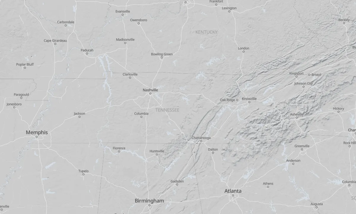 Shaded relief map of Tennessee