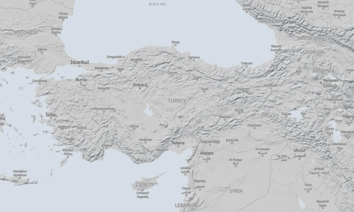Shaded relief map of Turkey