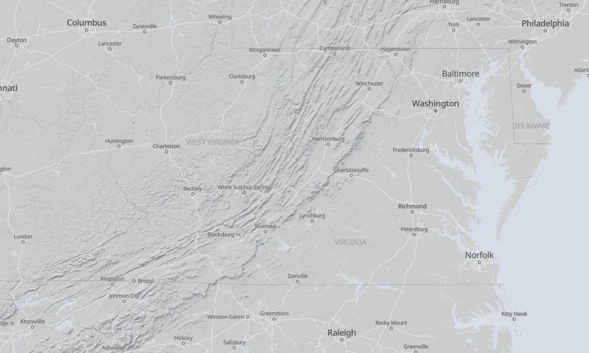 Shaded relief map of Virginia